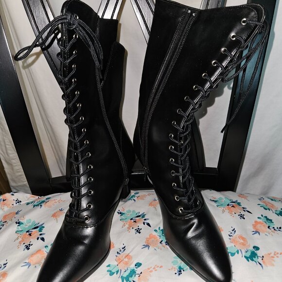 NEW LARGE BLACK PVC 28" TIGHT LACING BABYLON CORSET - Picture 12 of 15